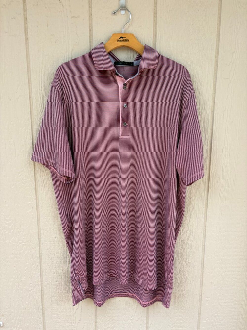 Greyson Golf Polo Shirt Men's XL Pink Navy Striped Preppy Country Club Summer